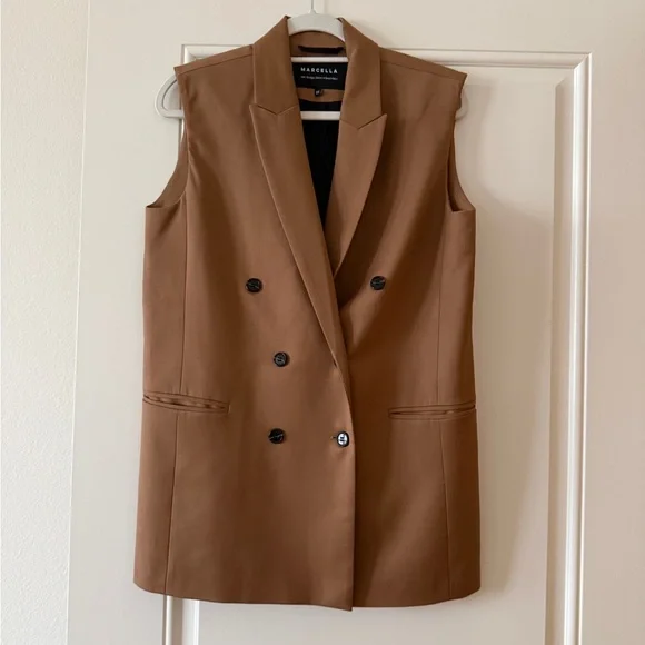 Marcella NYC Oversized Tan Double-Breasted Vest - Picture 1 of 5